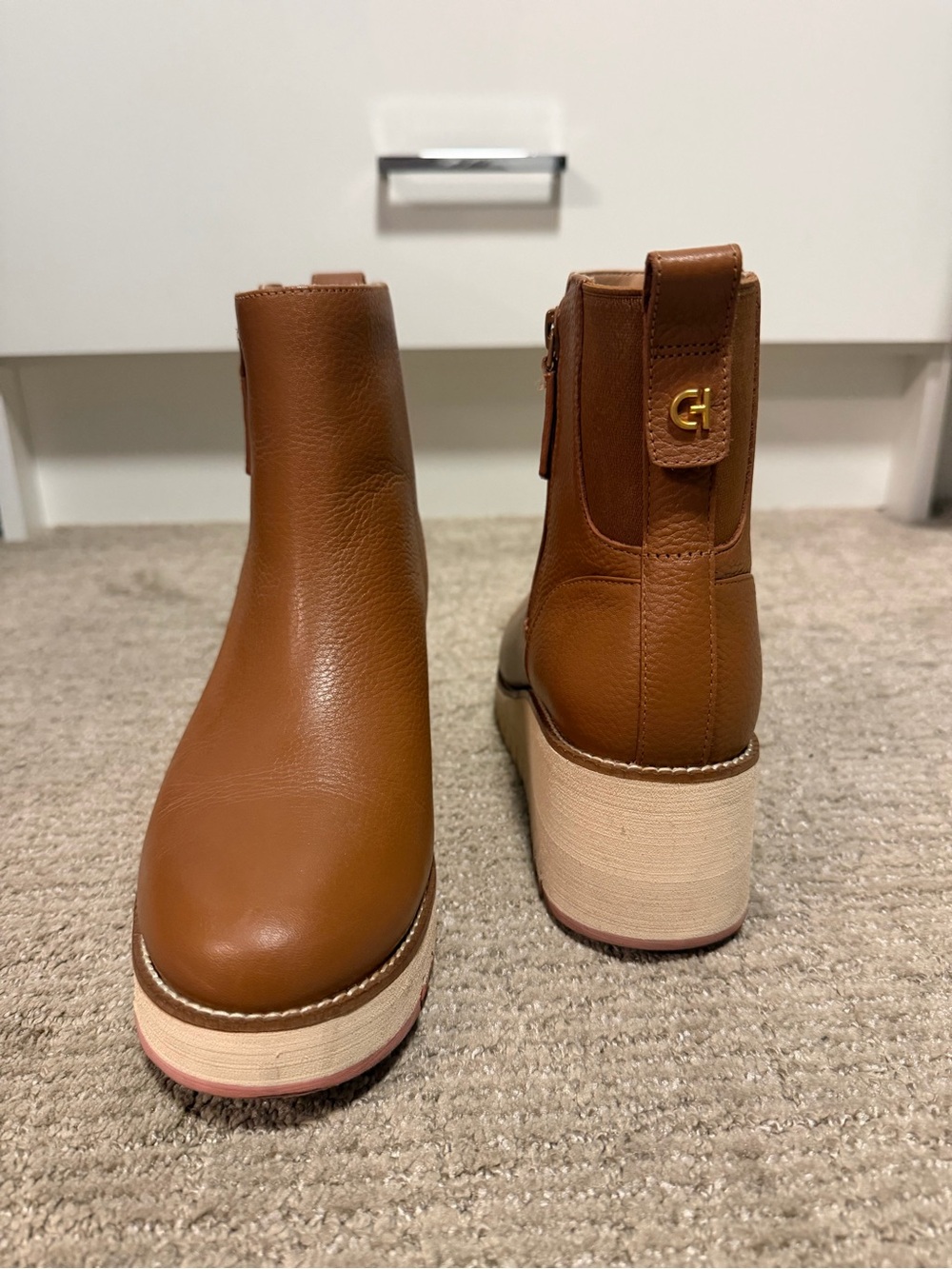 Cole Haan Platform Ankle Booties in Cognac Brown
